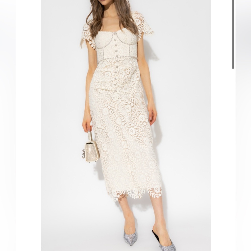 NWT Self-Portrait Cream Rose Lace Midi Dress